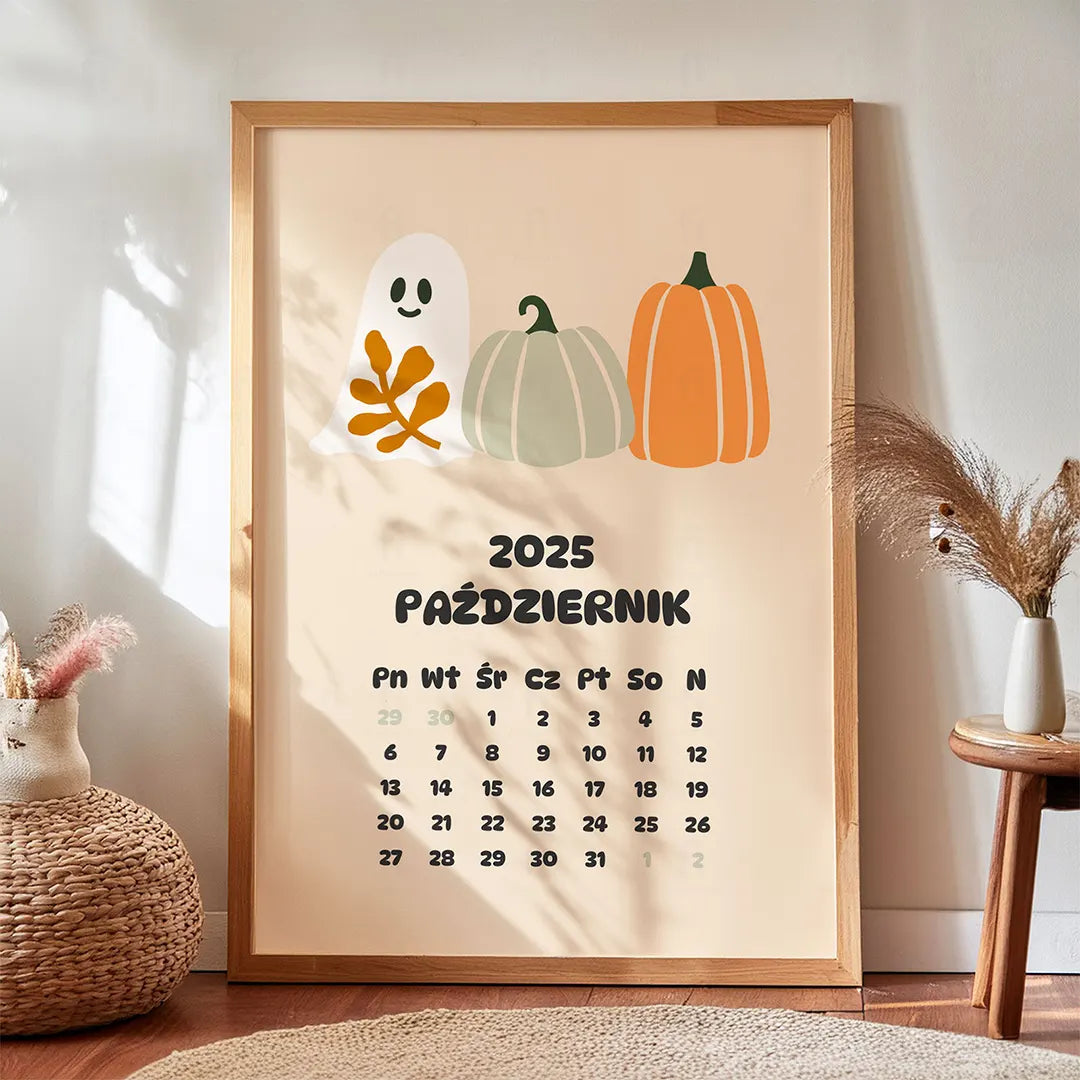 Plakat z kalendarzem na październik 2025 roku
