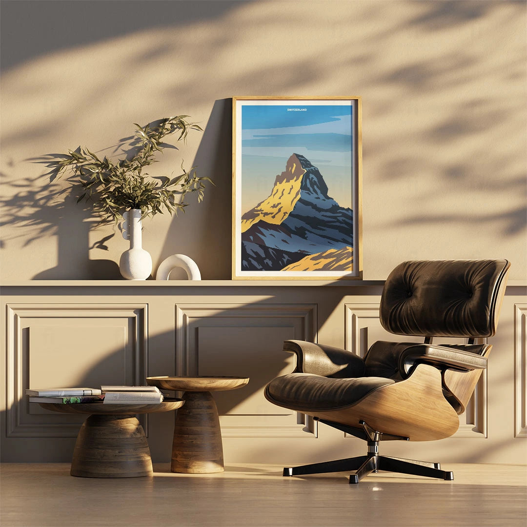 Plakat "Matterhorn, Szwajcaria" - Grafika ze Złotym Szczytem Alp