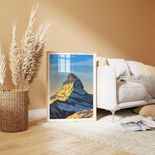 Plakat "Matterhorn, Szwajcaria" - Grafika ze Złotym Szczytem Alp