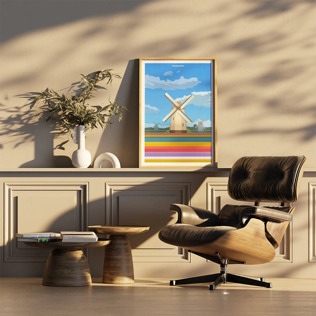 Plakat "Holandia, Wiatraki" - Grafika z Pejzażem