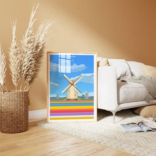 Plakat "Holandia, Wiatraki" - Grafika z Pejzażem