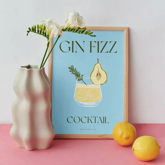 Plakat "Gin Fizz" - Klasyczna Grafika z Koktajlem