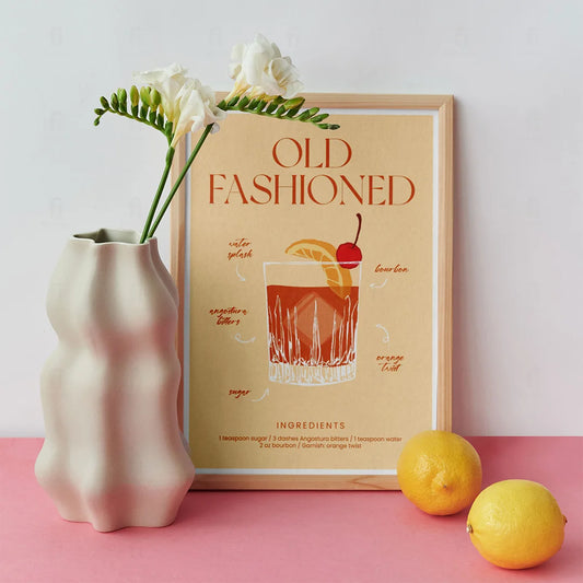 Plakat "Przepis na Old Fashioned" - Klasyczna Grafika do Baru