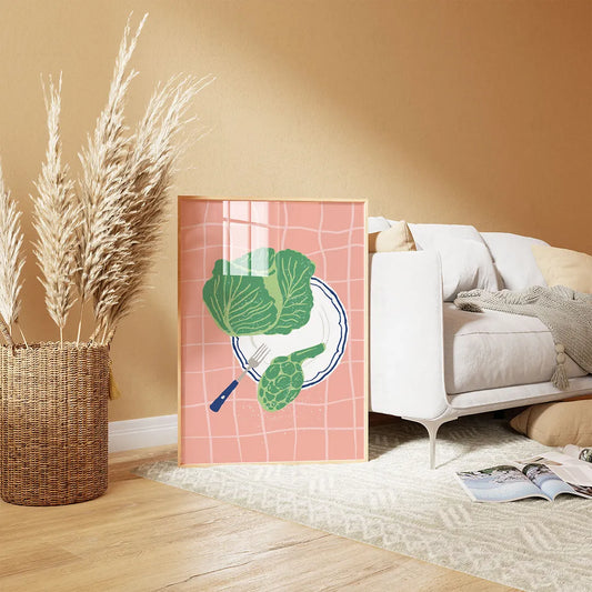 Plakat "Zielona Sałata" - Minimalistyczna Grafika do Kuchni