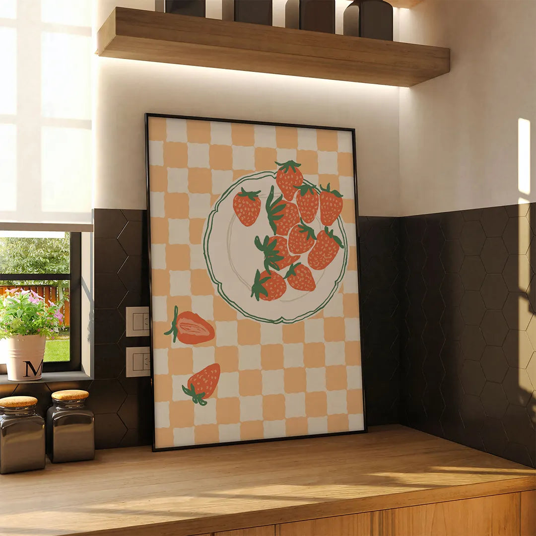 Plakat "Truskawki na Kratce" - Grafika w Stylu Retro