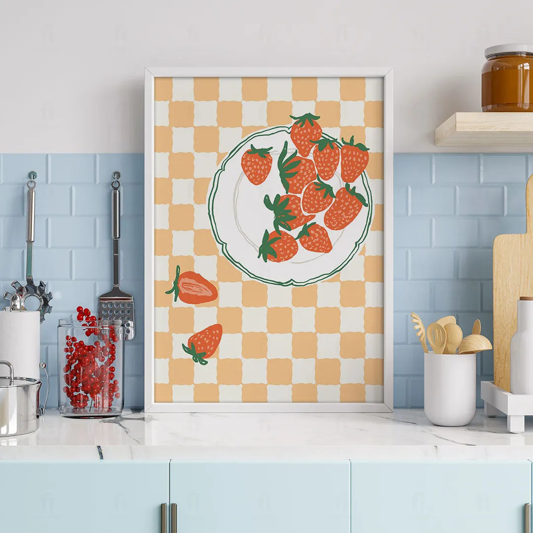 Plakat "Truskawki na Kratce" - Grafika w Stylu Retro
