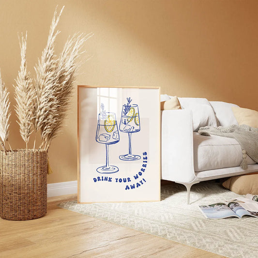 Plakat "Drink Your Worries Away" - Grafika do Baru