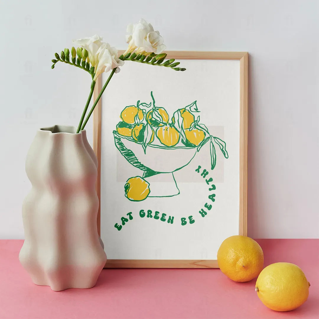 Plakat "Eat Green, Be Healthy" - Grafika z Cytatem o Zdrowiu