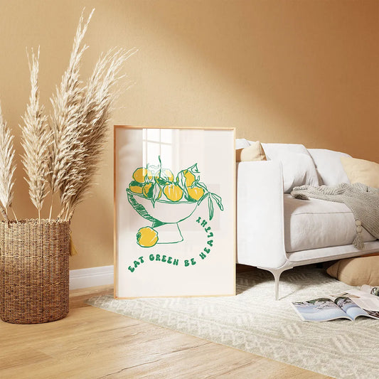 Plakat "Eat Green, Be Healthy" - Grafika z Cytatem o Zdrowiu