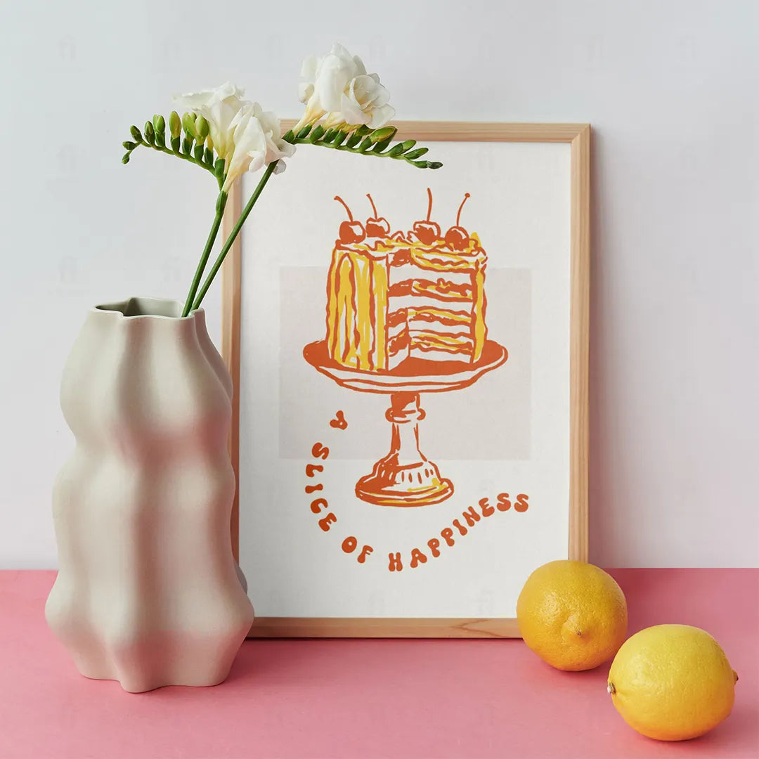 Plakat "A Slice of Happiness" - Grafika z Tortem