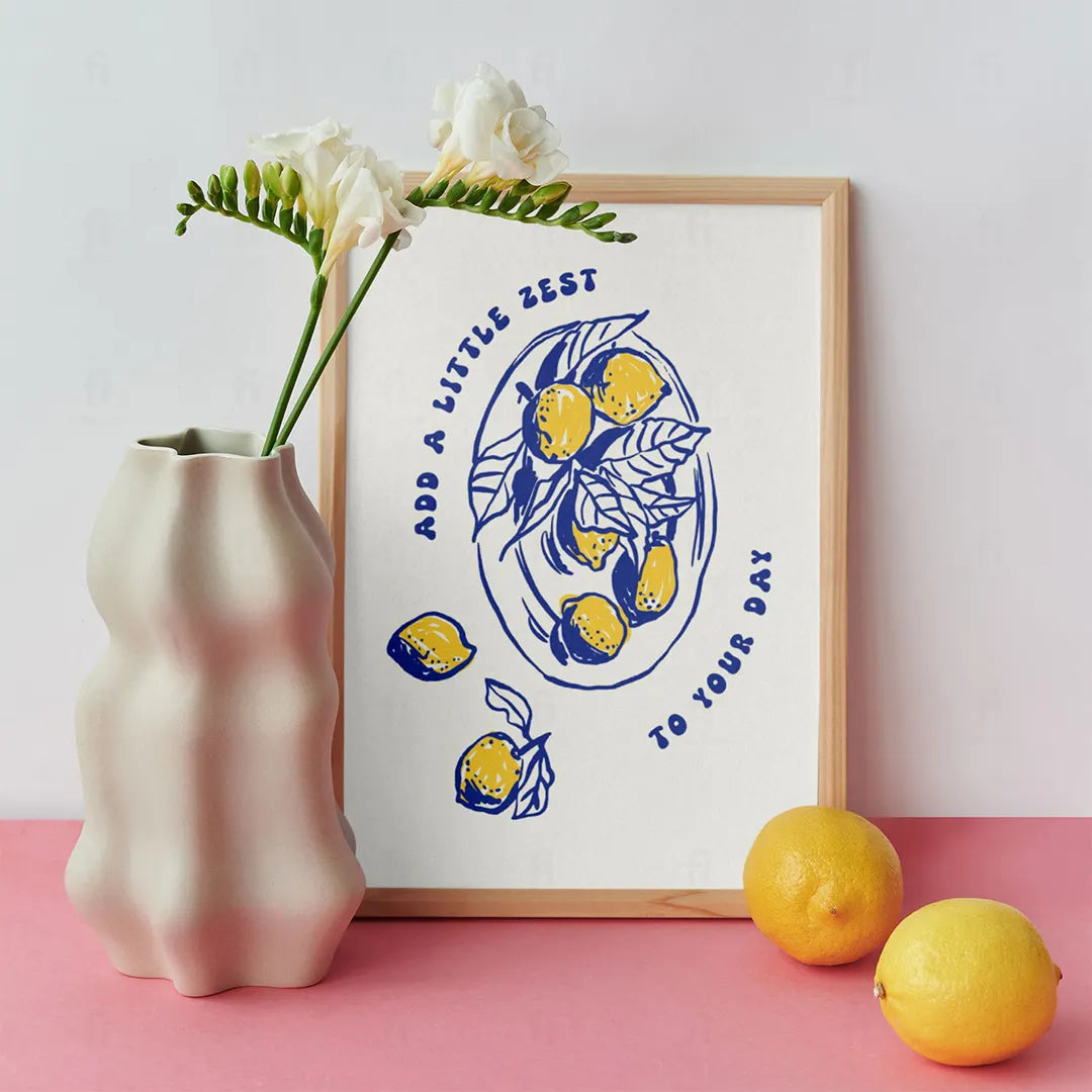 Plakat "Add a Little Zest" - Grafika z Cytryną i Cytatem