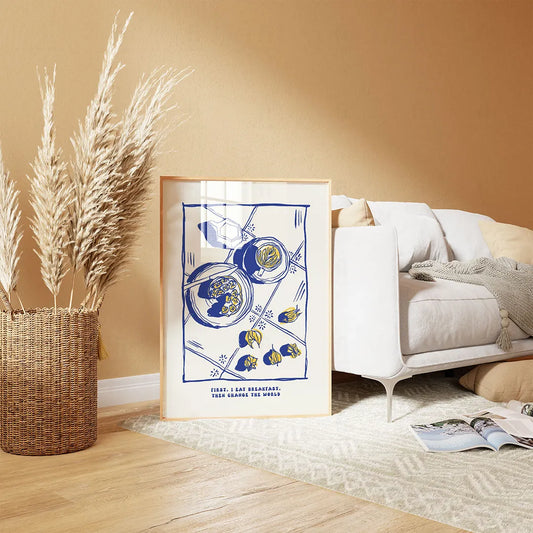 Plakat "First, I Eat Breakfast" - Motywacyjna Grafika do Kuchni