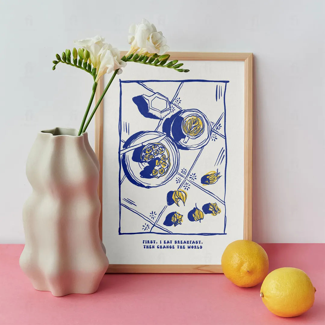 Plakat "First, I Eat Breakfast" - Motywacyjna Grafika do Kuchni