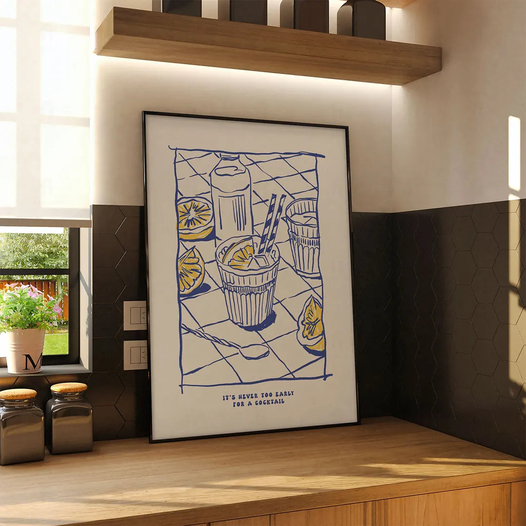 Plakat "Never Too Early for a Cocktail" - Grafika do Baru