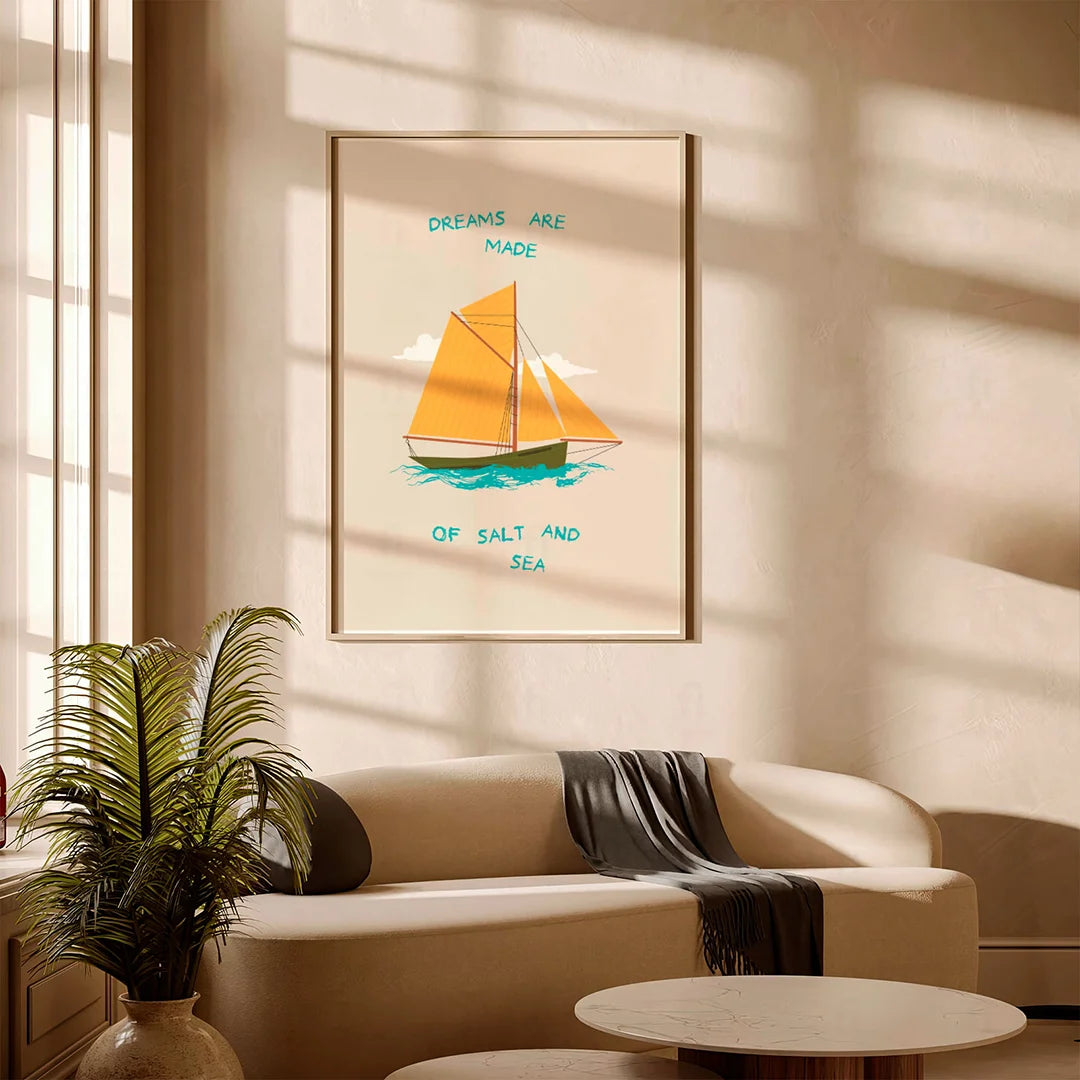 Plakat "Dreams Are Made" - Inspirująca Grafika z Żaglówką