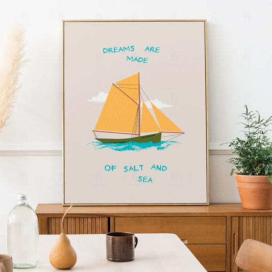 Plakat "Dreams Are Made" - Inspirująca Grafika z Żaglówką