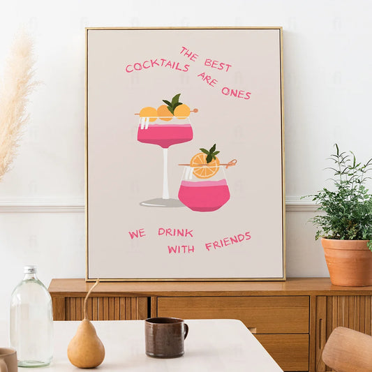 Plakat "Koktajle z Przyjaciółmi" - Grafika w Stylu Retro
