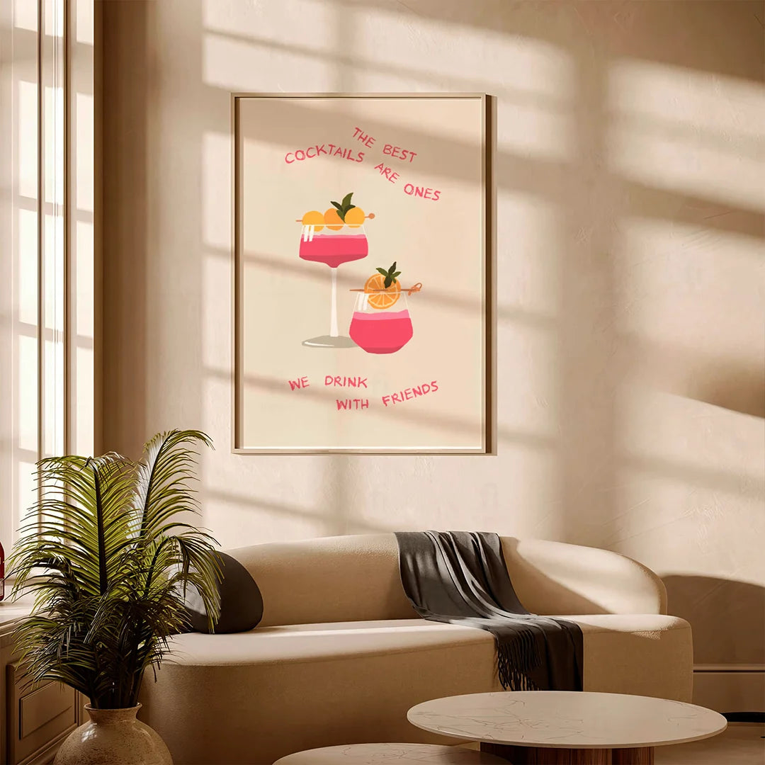 Plakat "Koktajle z Przyjaciółmi" - Grafika w Stylu Retro