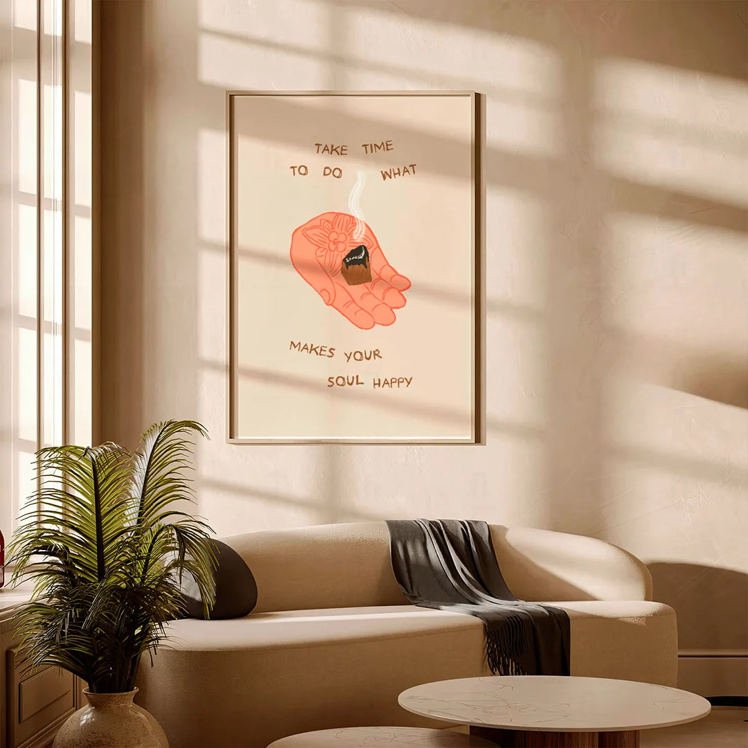 Plakat "Czas na Szczęście" - Pozytywna Grafika z Cytatem