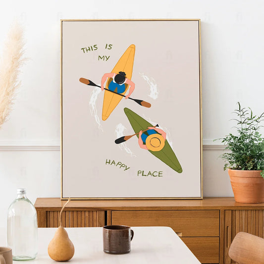 Plakat "Moje Szczęśliwe Miejsce" - Grafika z Kajakiem i Cytatem