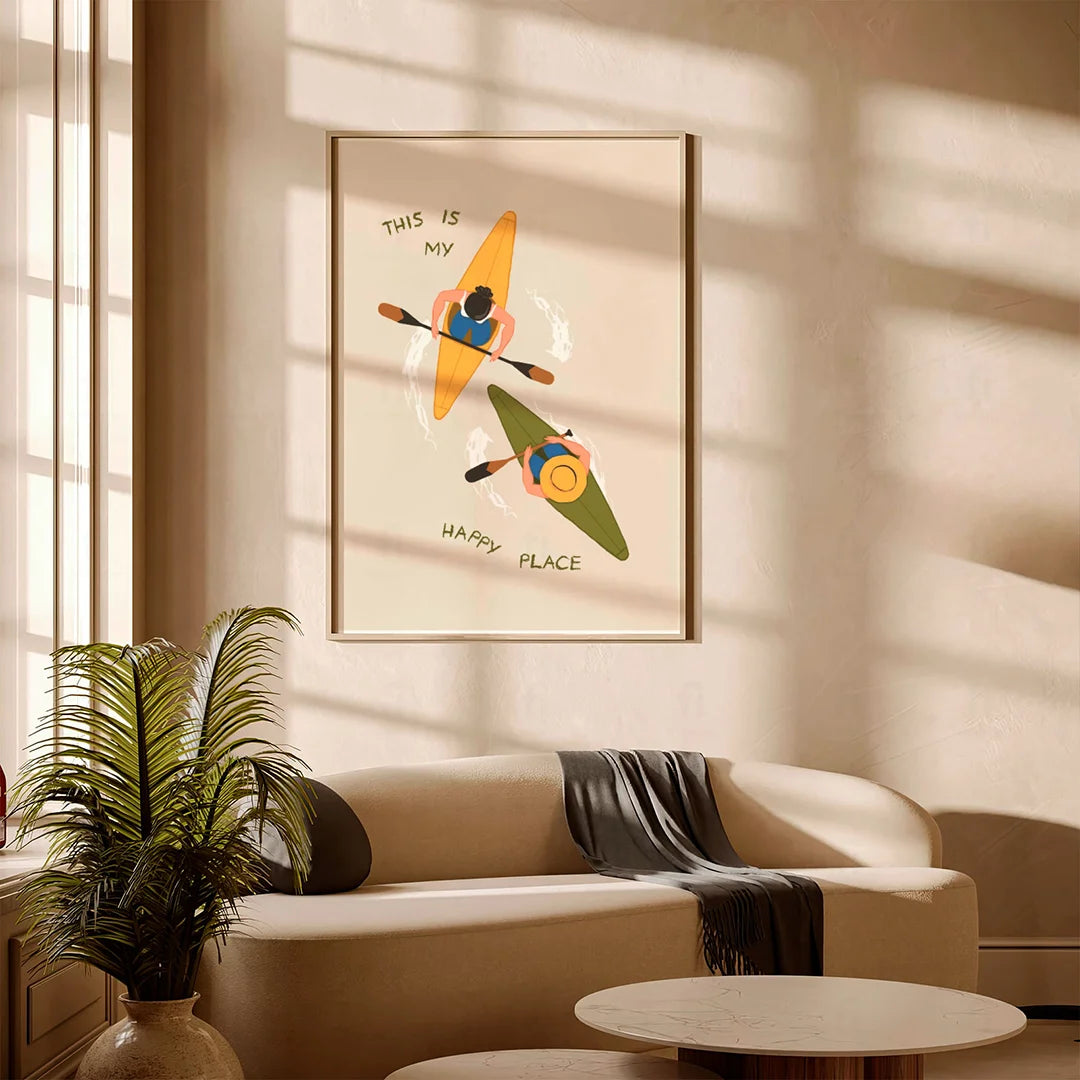 Plakat "Moje Szczęśliwe Miejsce" - Grafika z Kajakiem i Cytatem