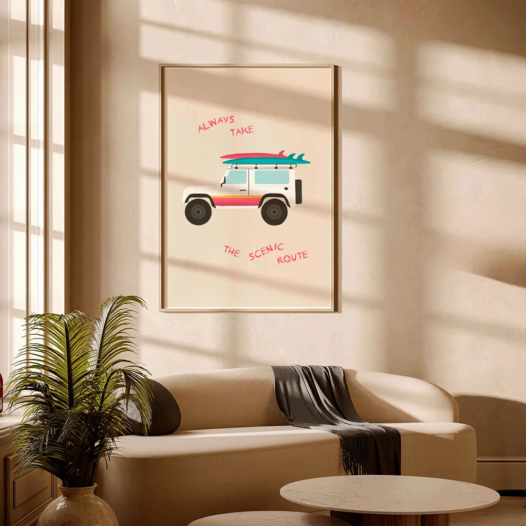 Plakat "Wybieraj Malowniczą Trasę" - Grafika z Autem