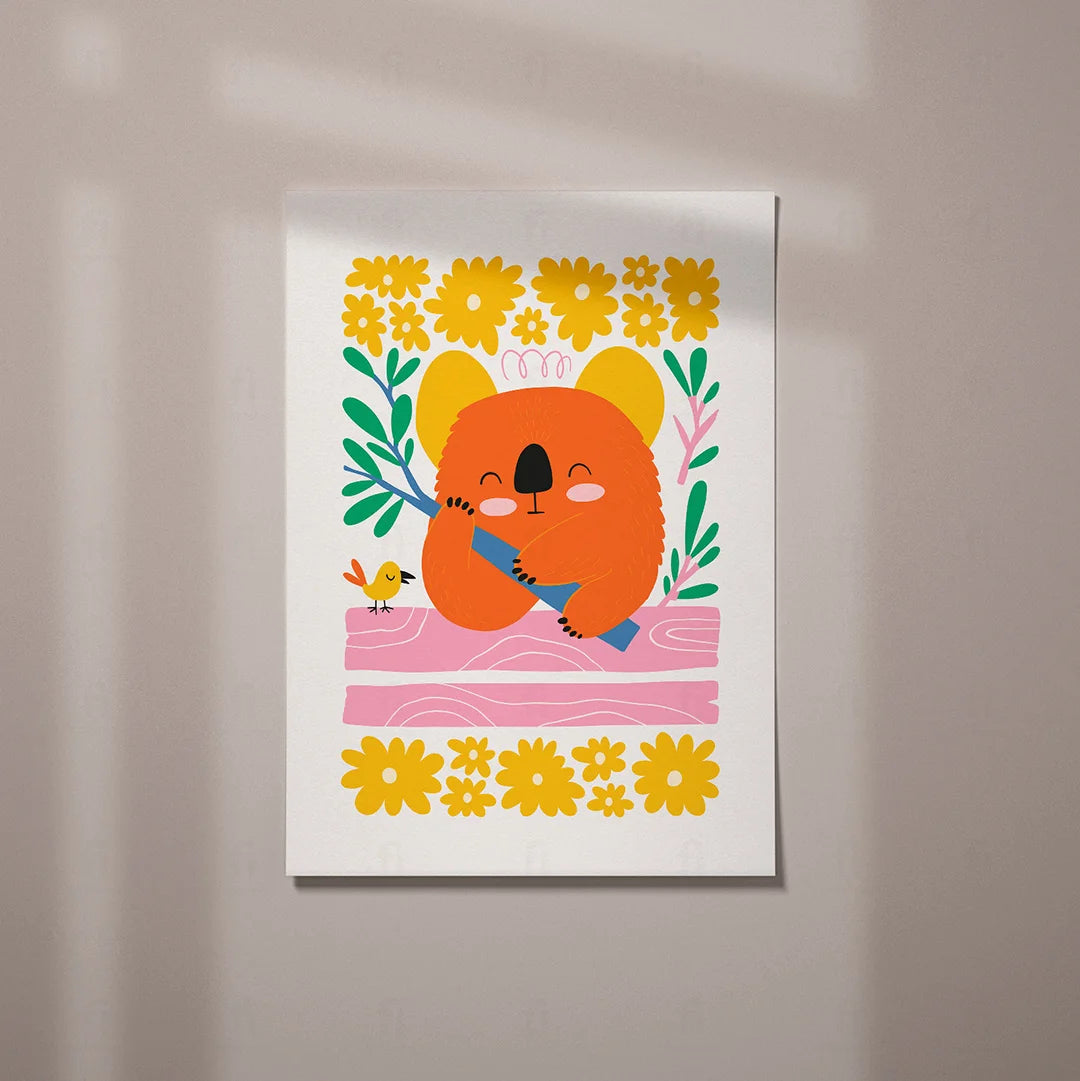 Plakat "Koala z Kwiatami" - Urocza Grafika dla Dzieci