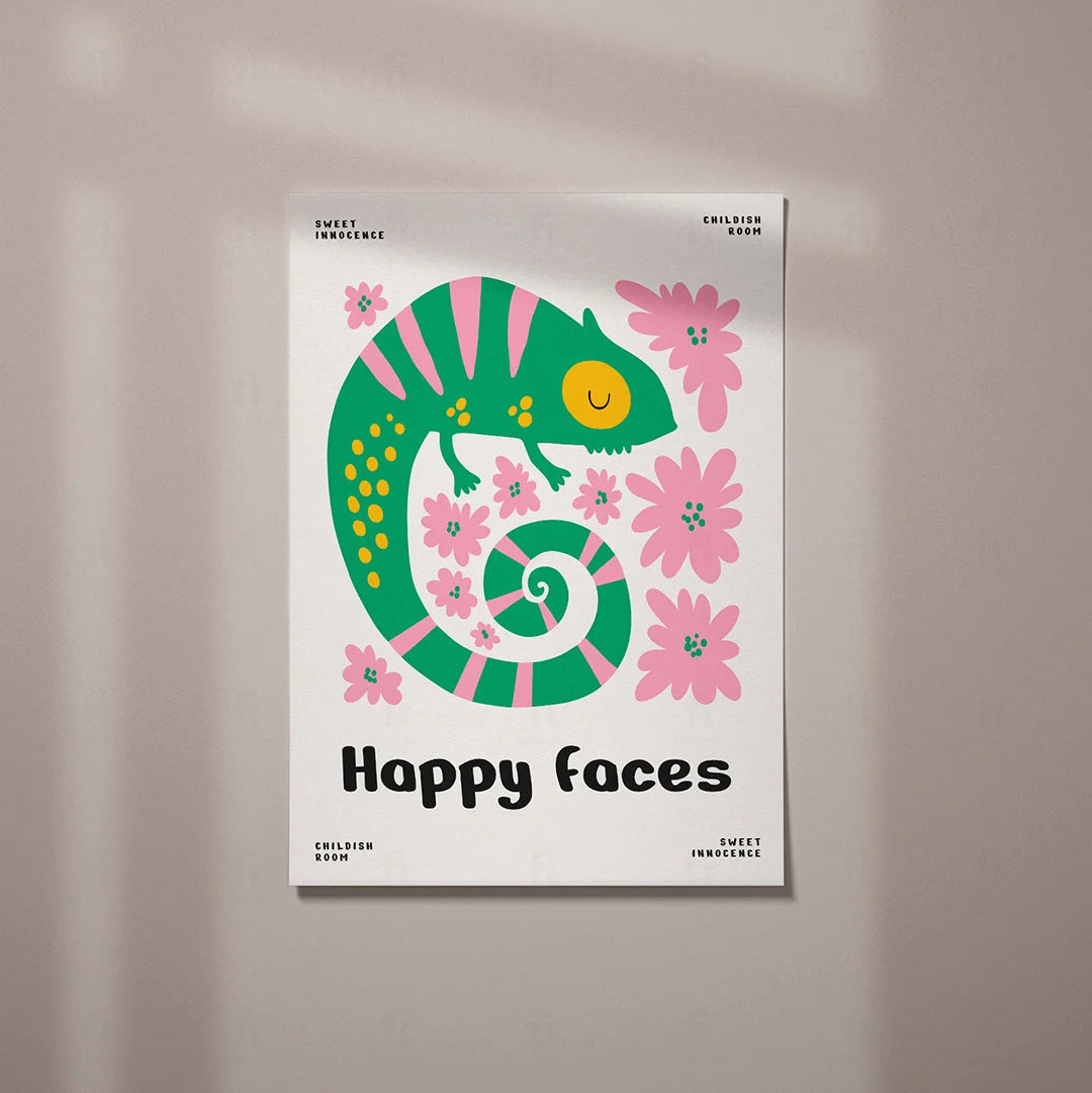 Plakat "Happy Faces" - Uśmiechnięty Kameleon dla Dzieci