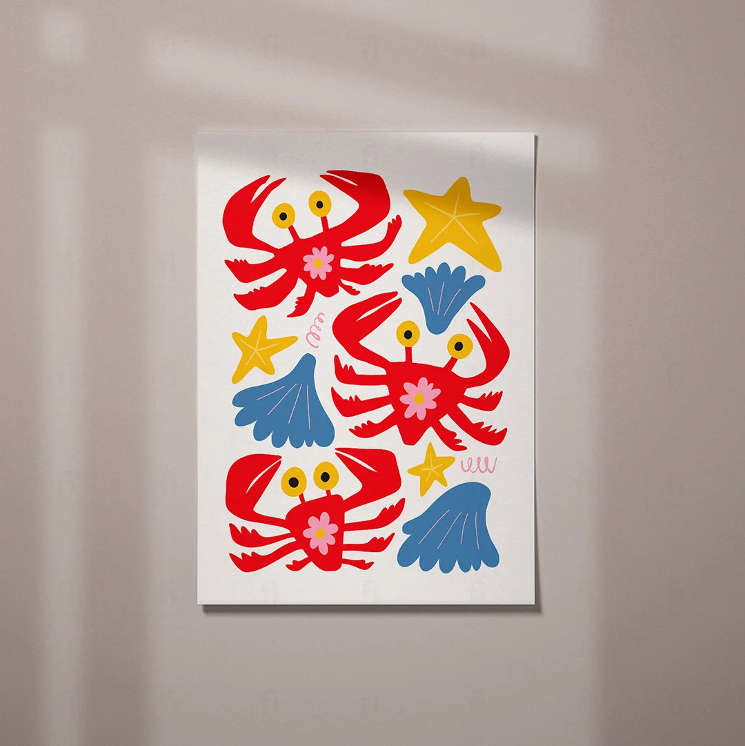 Plakat "Kolorowe Kraby" - Grafika z Morskimi Zwierzętami