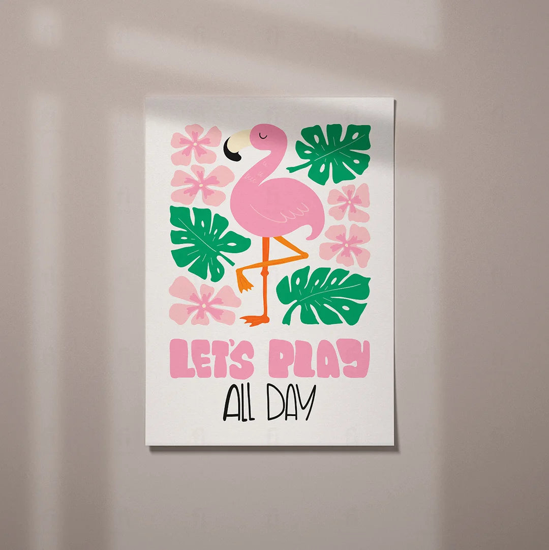 Plakat "Flaming - Bawmy Się Cały Dzień" - Radosna Grafika dla Dzieci