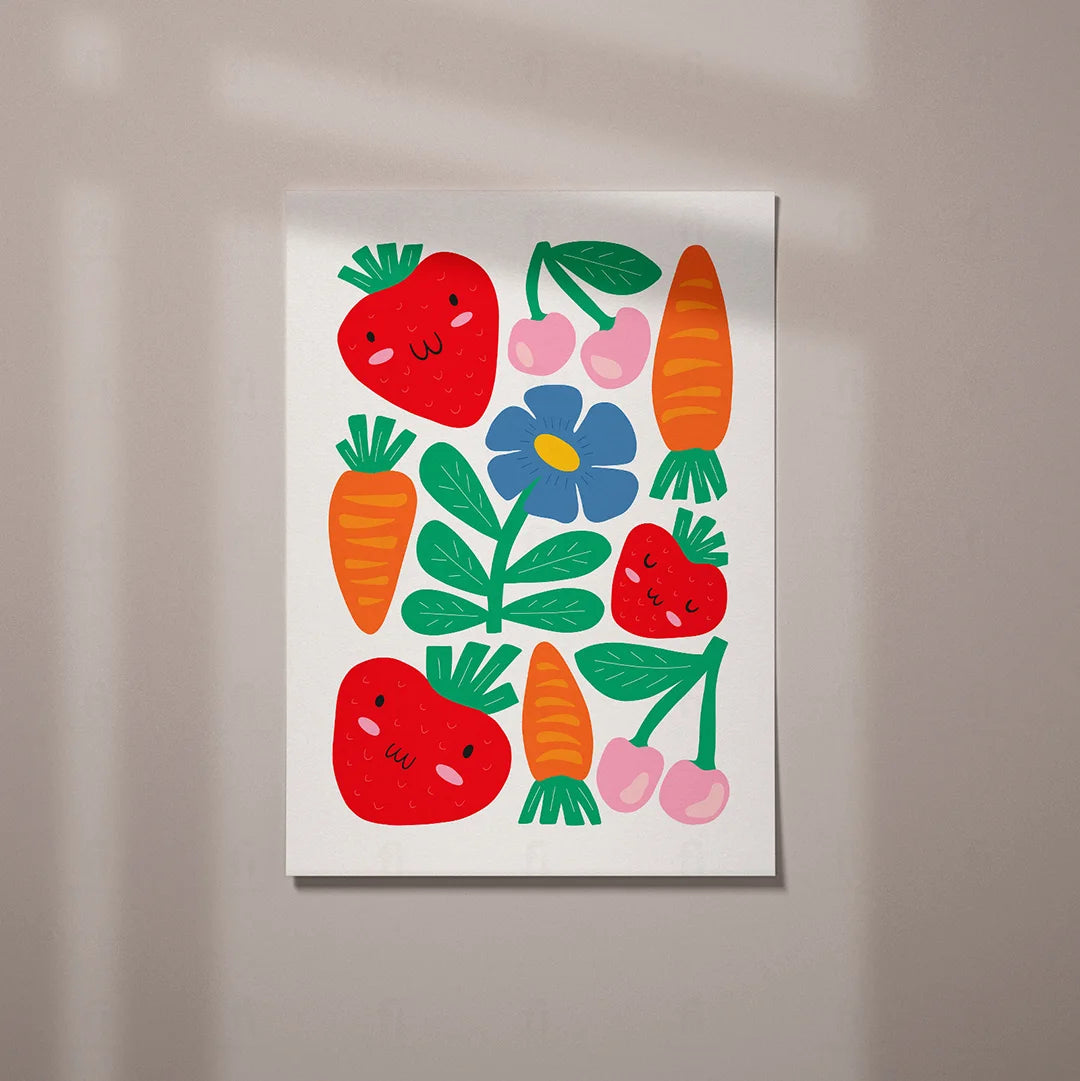 Plakat "Kolorowy Ogród" - Grafika z Warzywami i Owocami