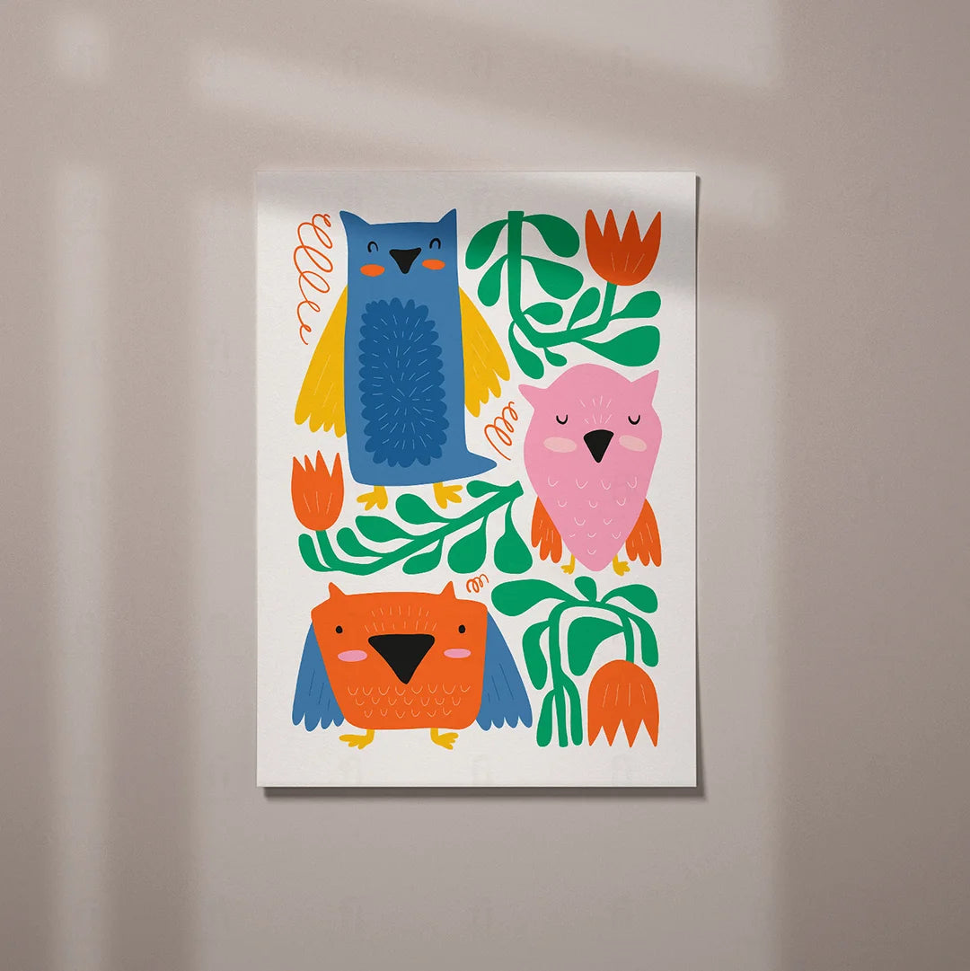 Plakat "Kolorowe Sowy" - Urocza Grafika do Pokoju Dziecka