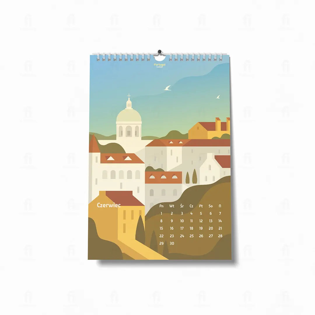 Kalendarz_2026-czerwiec-grafiką przedstawiającą Lizbona, Portugalia.