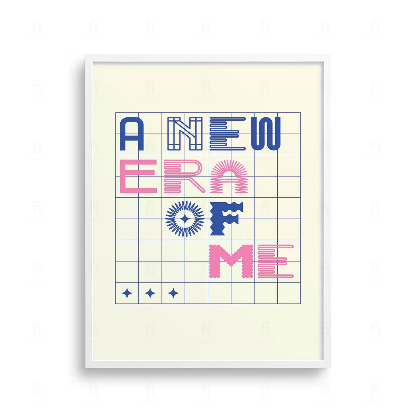 Plakat z inspirującą, kolorową grafiką z napisem "A New Era of Me".