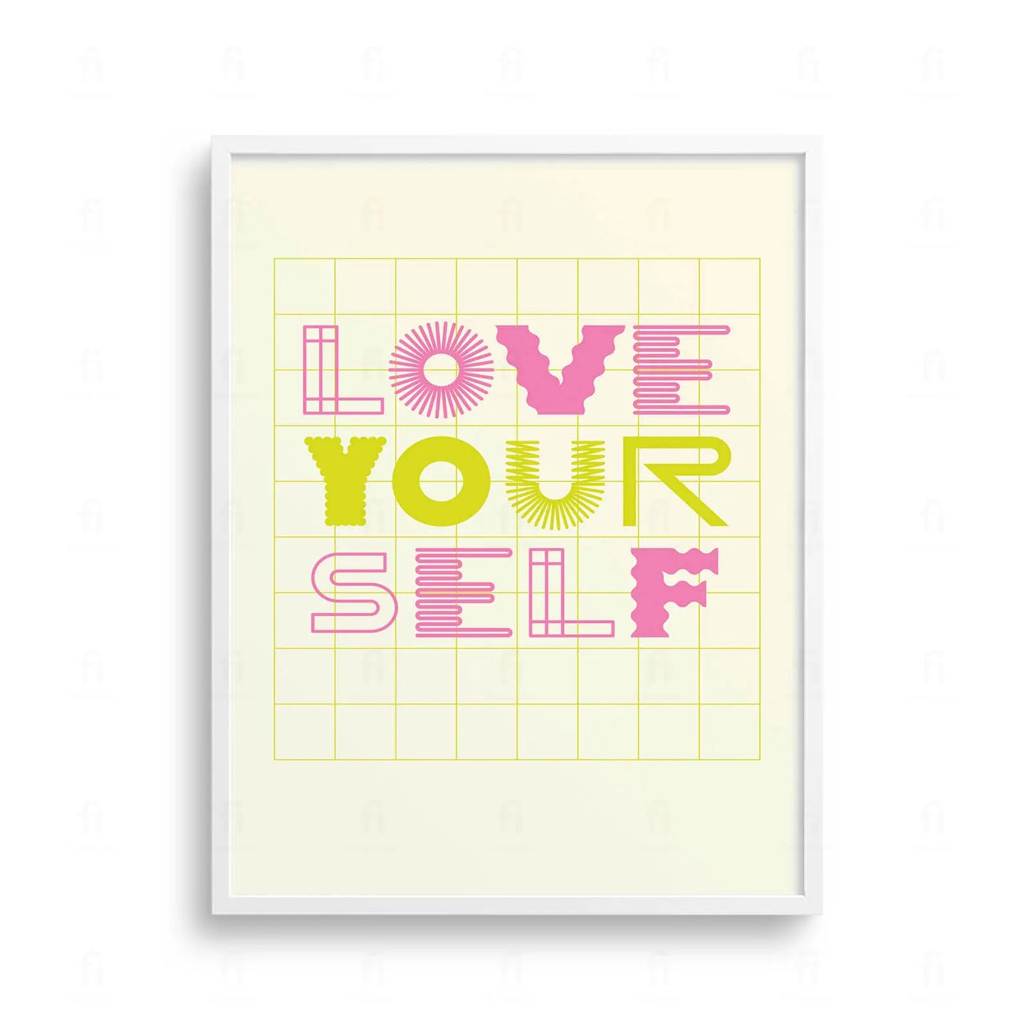 Plakat z minimalistyczną grafiką z napisem "Love Your Self"