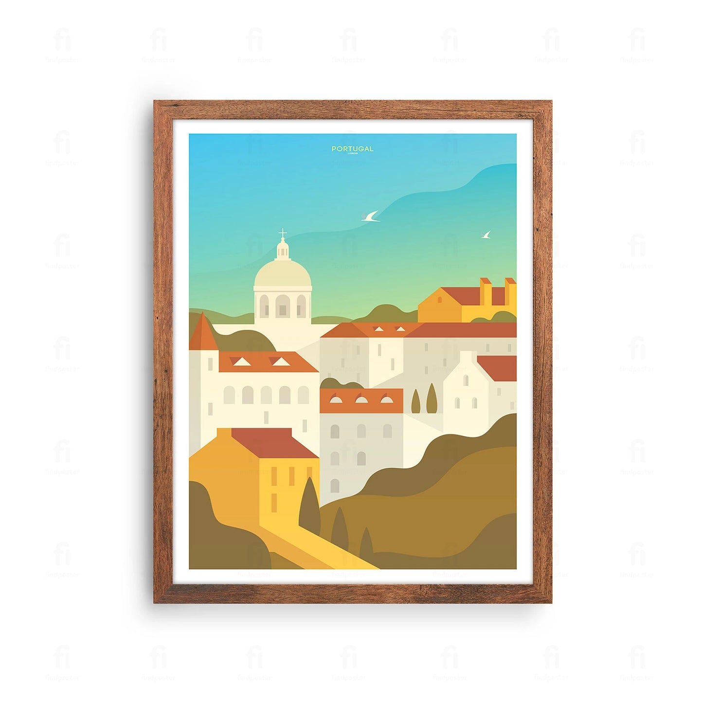Plakat z artystyczną grafiką przedstawiającą Lizbona, Portugalia.