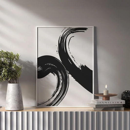 Plakat w stylu japońskim wiszący w salonie