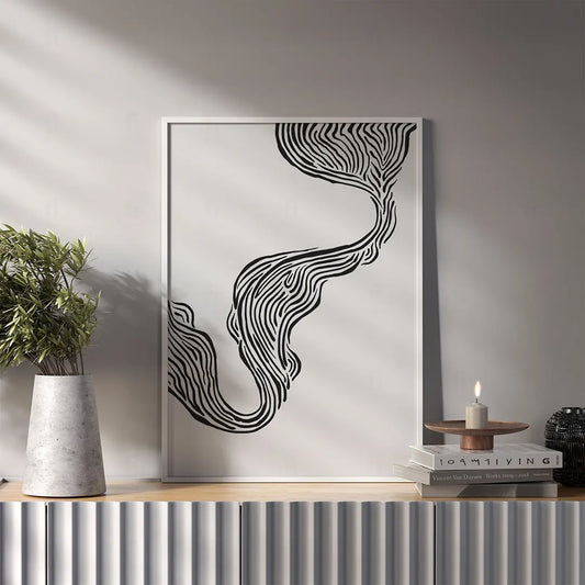 Plakat abstrakcyjny z liniami wiszący w nowoczesnym salonie