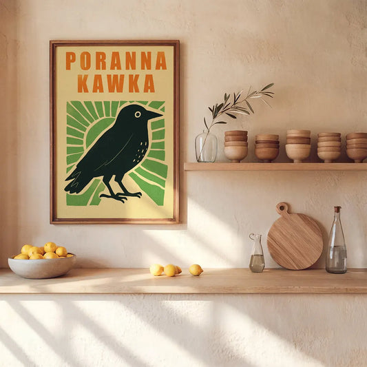 Plakat Poranna Kawka – Śmieszny Obrazek do Kuchni