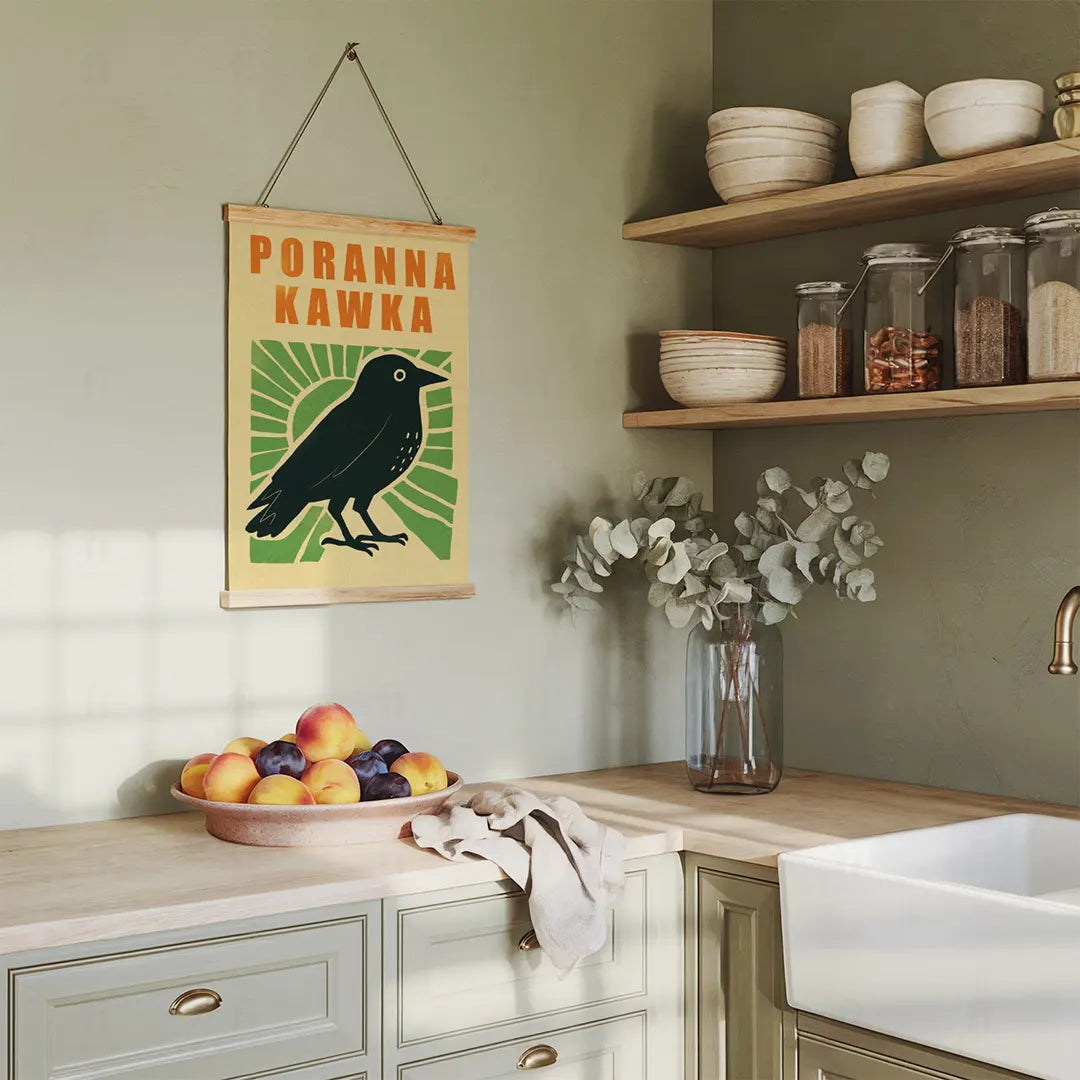 Plakat Poranna Kawka – Śmieszny Obrazek do Kuchni