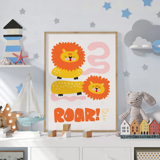 Plakat "Ryk Lwa" - Grafika ze Zwierzętami do Pokoju Dziecka