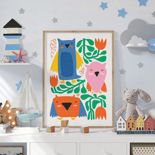 Plakat "Kolorowe Sowy" - Urocza Grafika do Pokoju Dziecka