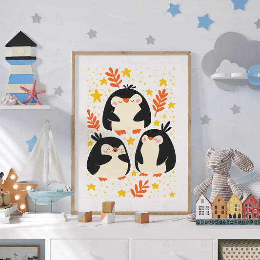 Plakat "Radosne Pingwiny" - Urocza Grafika do Pokoju Dziecka