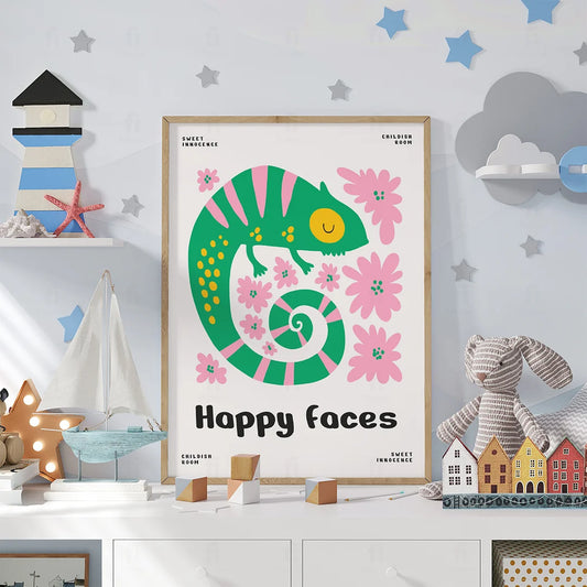 Plakat "Happy Faces" - Uśmiechnięty Kameleon dla Dzieci