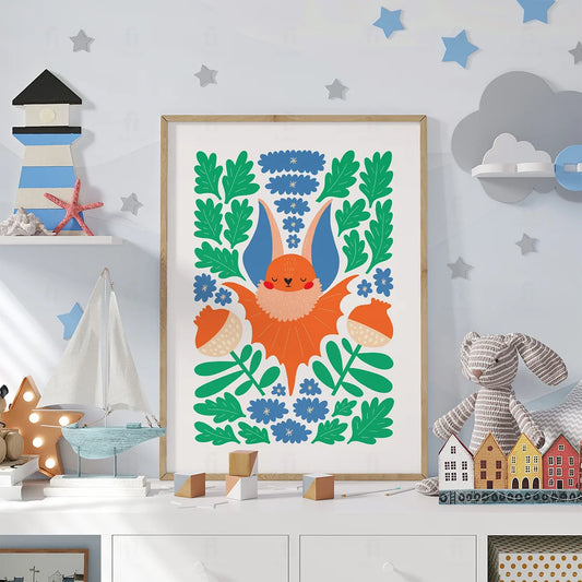 Plakat "Nietoperz w Kwiatach" - Grafika ze Zwierzętami