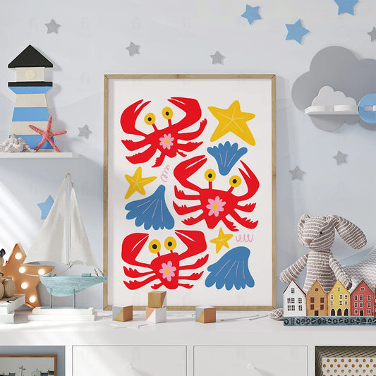 Plakat "Kolorowe Kraby" - Grafika z Morskimi Zwierzętami