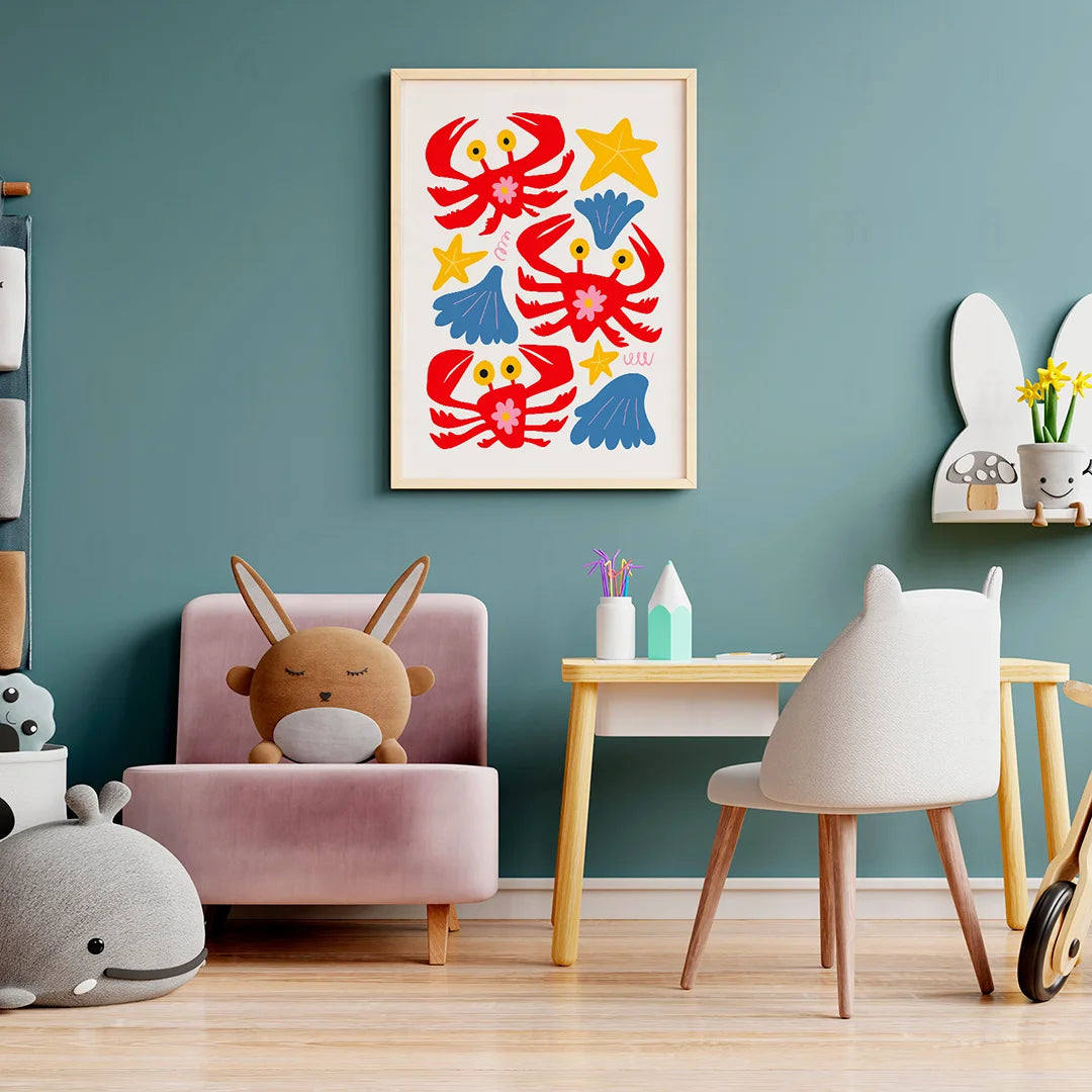 Plakat "Kolorowe Kraby" - Grafika z Morskimi Zwierzętami
