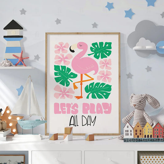 Plakat "Flaming - Bawmy Się Cały Dzień" - Radosna Grafika dla Dzieci