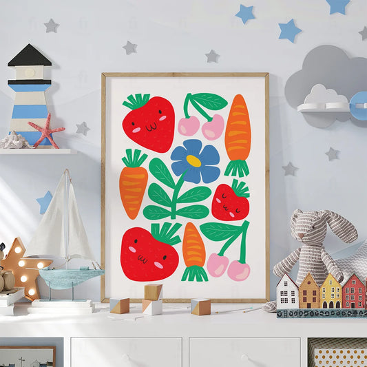 Plakat "Kolorowy Ogród" - Grafika z Warzywami i Owocami