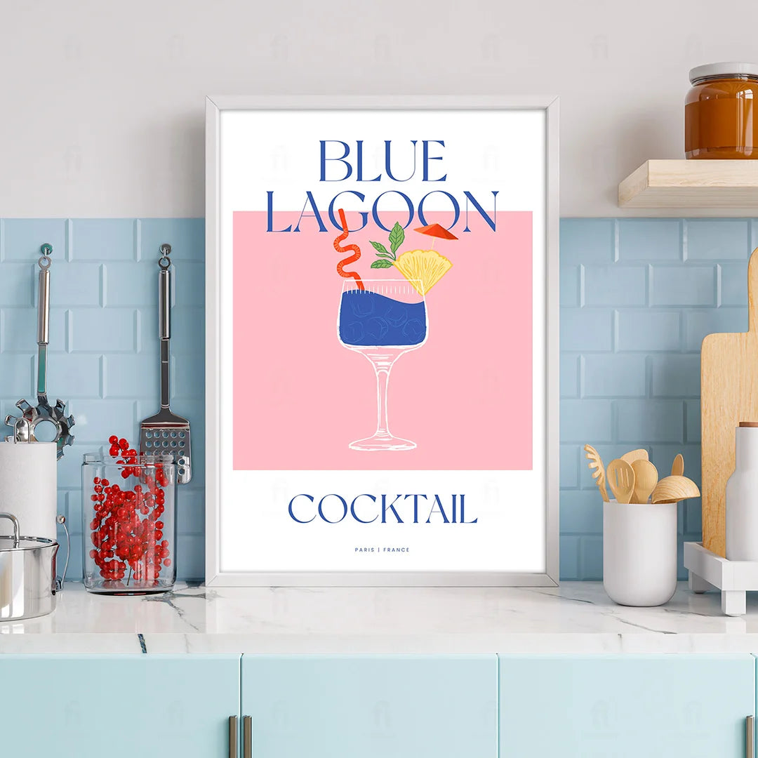Plakat "Blue Lagoon" - Egzotyczna Grafika z Koktajlem